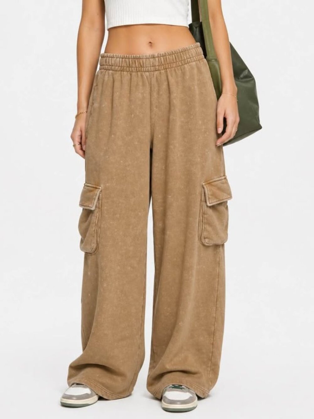 Laid Back Utility Streetwear Wide-Leg Baggy Cargo Faded Tan Sweatpants [size XS]